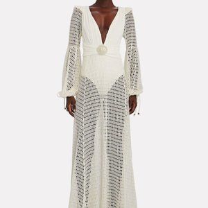 PatBO White Laser-Cut Plunge Beach Dress